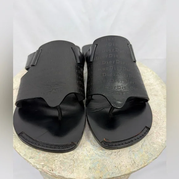 Dior Men’s Black Leather Logo Slides Sandals EU 41.5 (8-8.5) Made in Italy - Picture 4 of 6